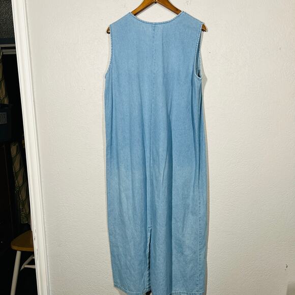 Vintage Chambray EMbroidered Butterfly Dress Modest Ankle - L - Picture 4 of 5